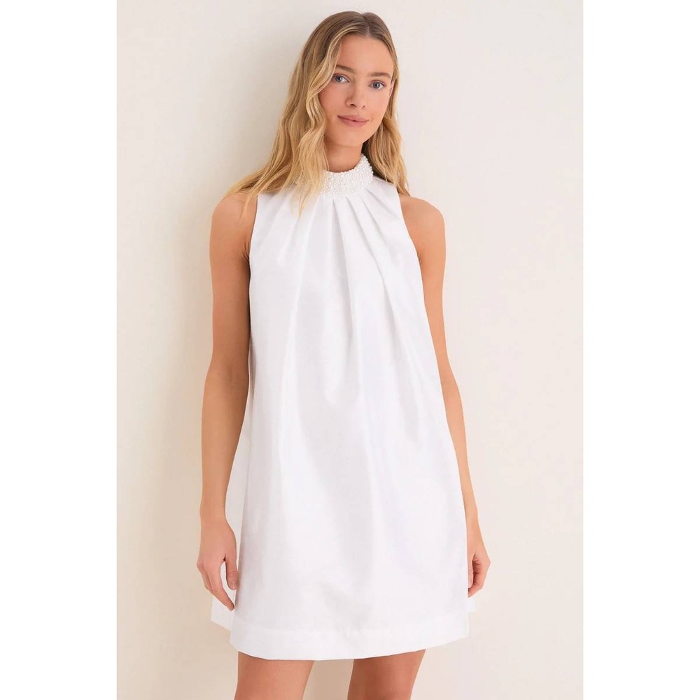 NWT‎ Hyacinth House White Taffeta Pearl Collar Chase Mini Dress ($158) Medium